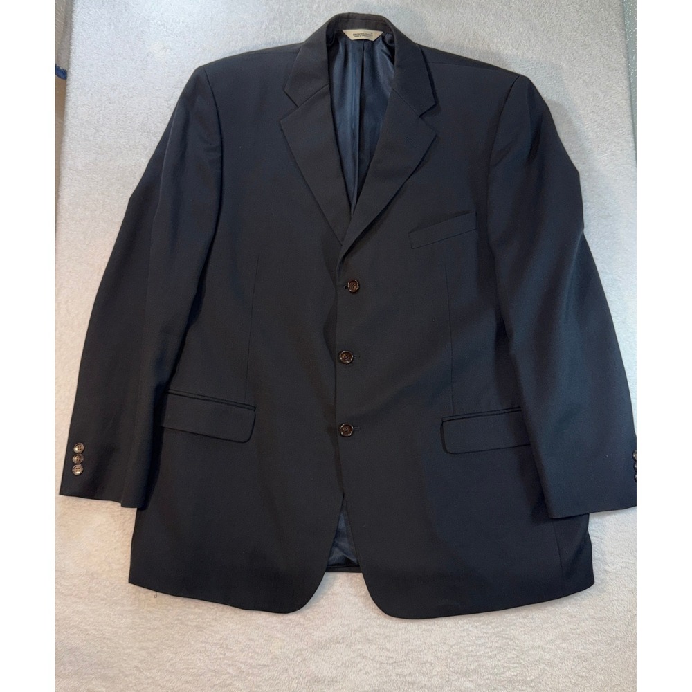 Pronto Uomo Dark Navy Textured Three Button Blazer Jacket Notch Lapel 48Tall